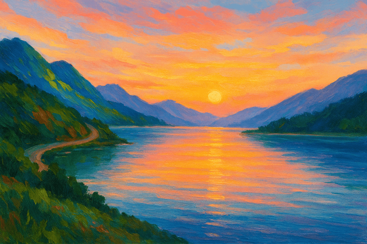 Ảnh minh hoạ hòa phong cảnh hoàng hôn trên đầm phá ven biển