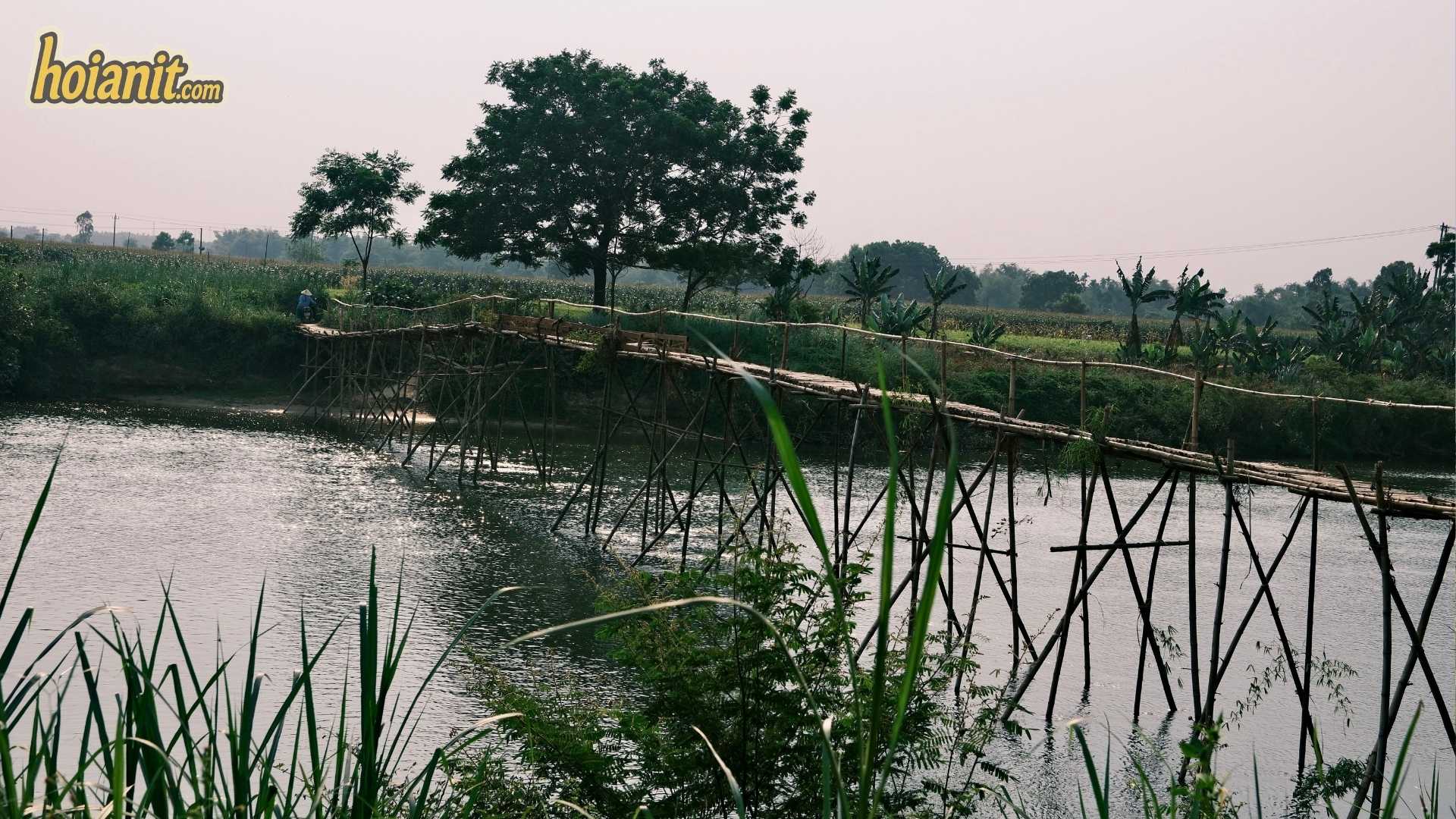 Cam Dong Bamboo Bridge 2 The Cam Dong bamboo bridge crossing a branch of the Thu Bon river to farmland