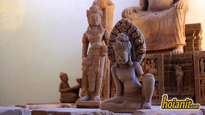 Sandstone Cham sculptures on display inside the Cham Museum, Da Nang