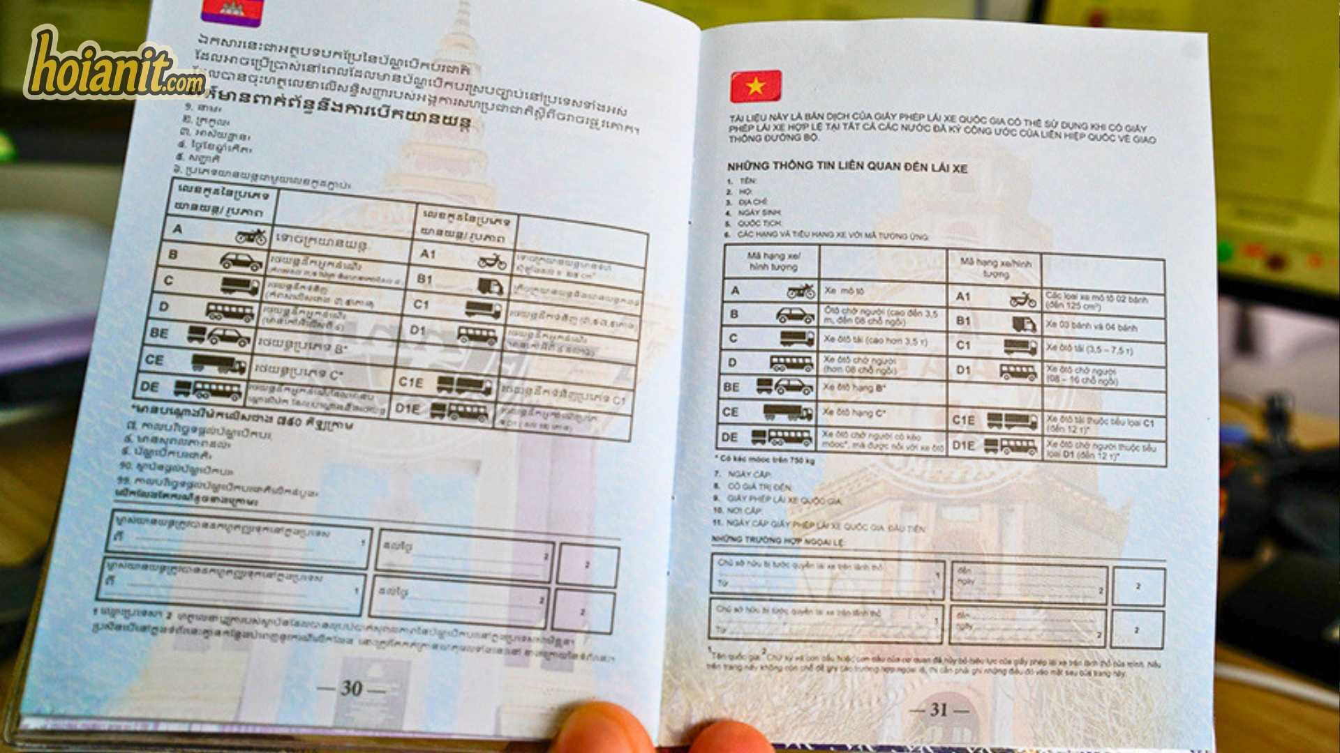 A 1968 Vienna Convention International Driving Permit, the type recognised in Vietnam
