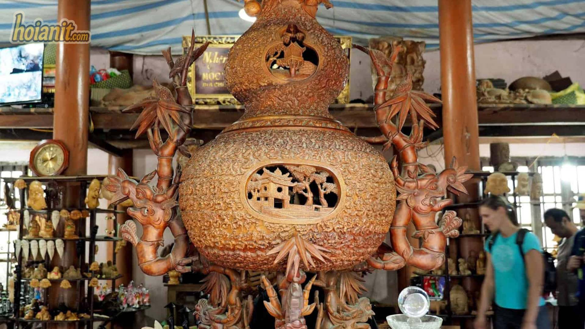 Hand-carved woodwork on display at Kim Bong carpentry village Hoi An
