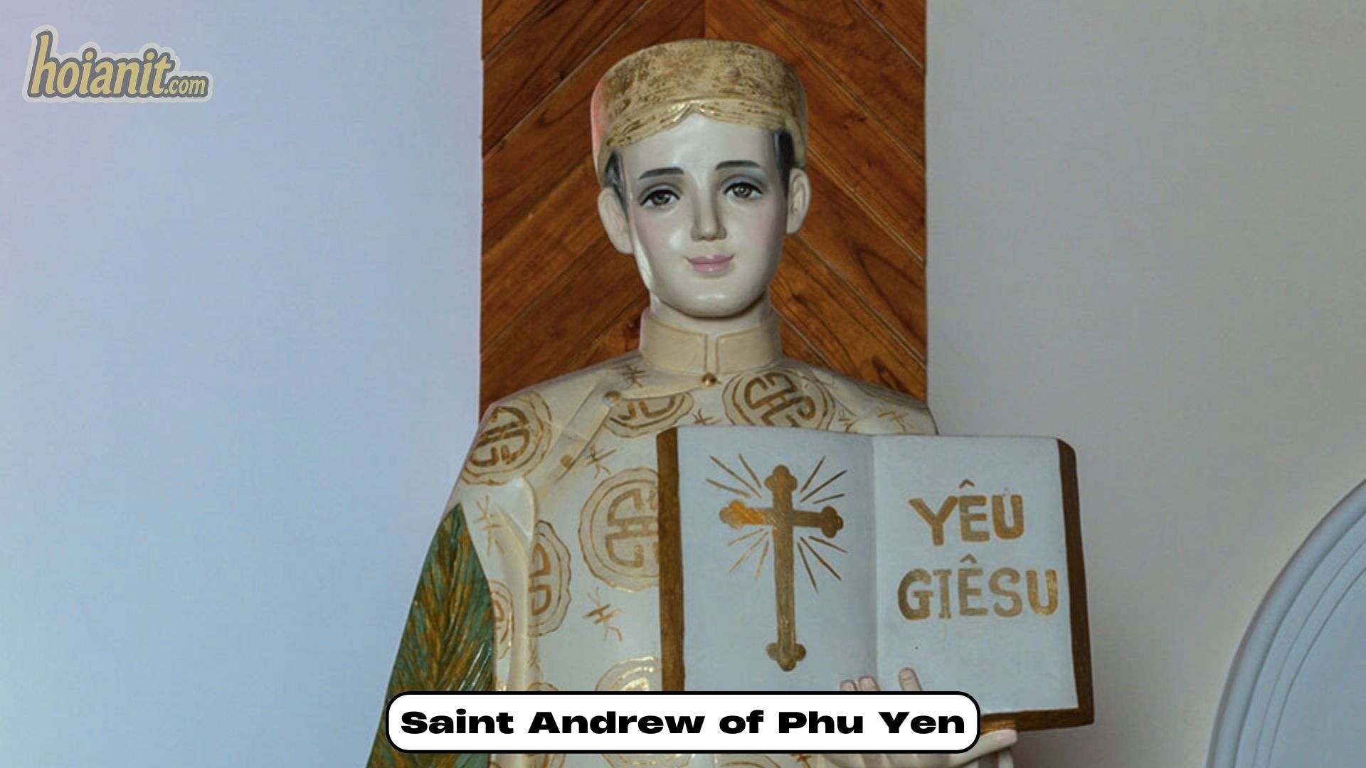 Blessed Andrew of Phu Yen with halo and cross illustration