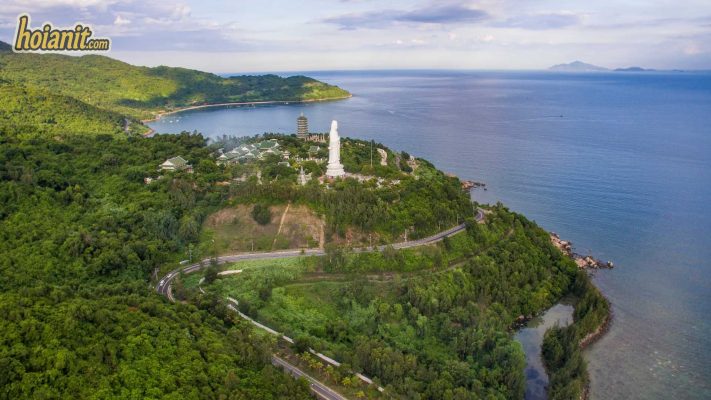 Aerial view of Linh Ung Pagoda and the Lady Buddha on the Son Tra Peninsula