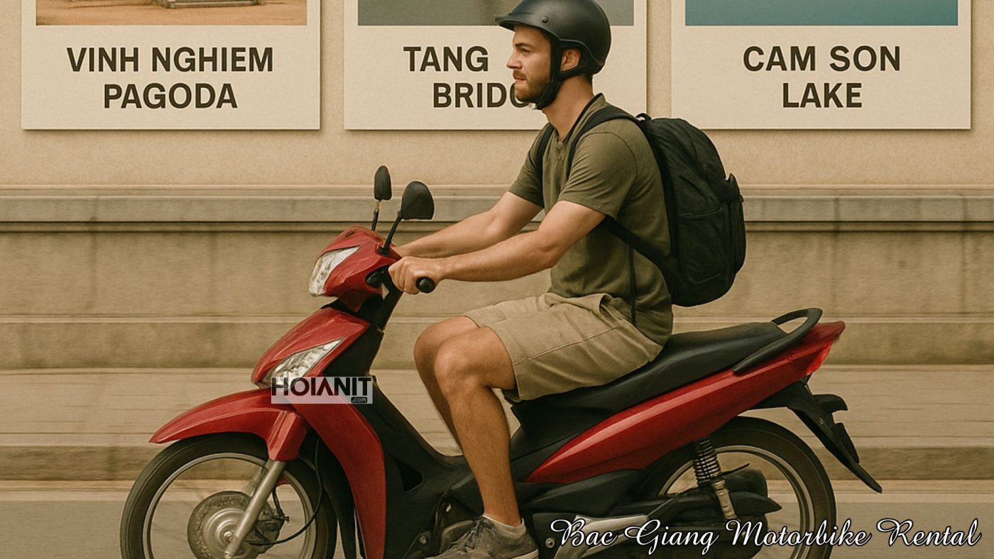 bac giang motorbike rental00003 Foreign tourists riding rental motorbikes through Bac Giang’s lush countryside.