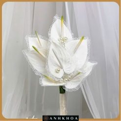 Elegant anthurium wedding bouquet with a modern touch