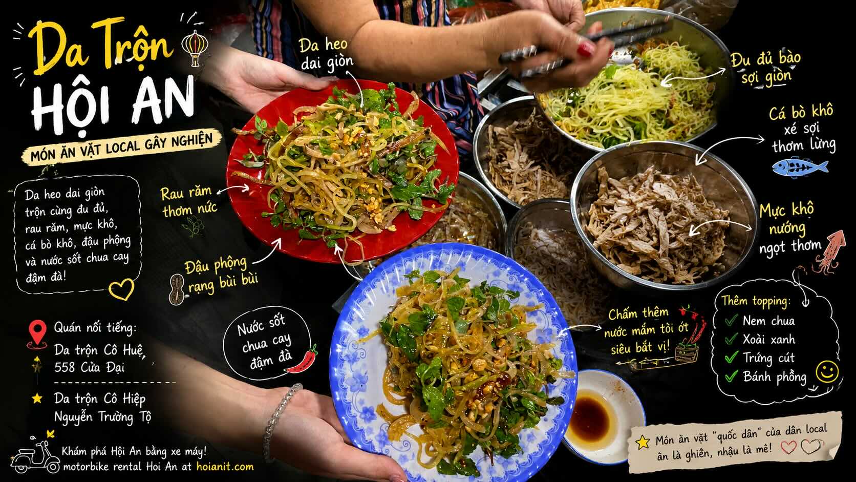 Dĩa da trộn Hội An với da heo, mực khô xé sợi, đu đủ bào và đậu phộng