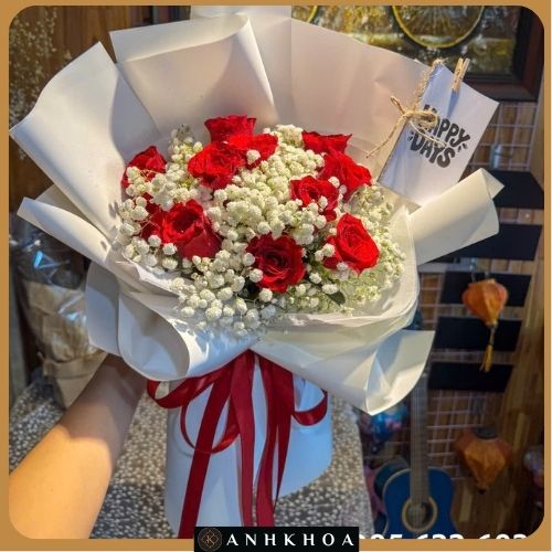hoa tuoi hoi an 1 26 bó hoa hồng đỏ kèm bi trắng hội an