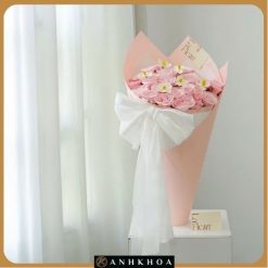 bó hoa hồng kèm nơ trắng xinh hội an