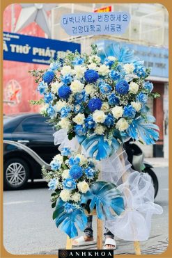 hoa khai trương tông xanh da trời hội an