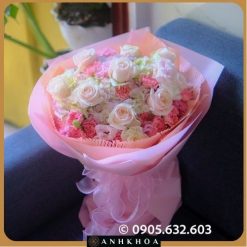 bó hoa tươi tông hồng hội an