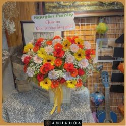 giỏ hoa tươi chúc mừng tông hồng đỏ hội an