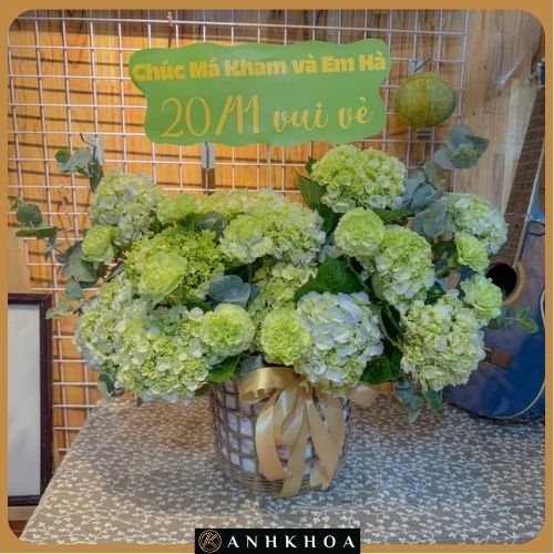 hoa tuoi hoi an 58 giỏ hoa tươi tông xanh lá hội an