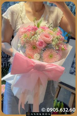 bó hoa tươi kèm nơ xinh phong cách hàn quốc tại hoa tươi hội an