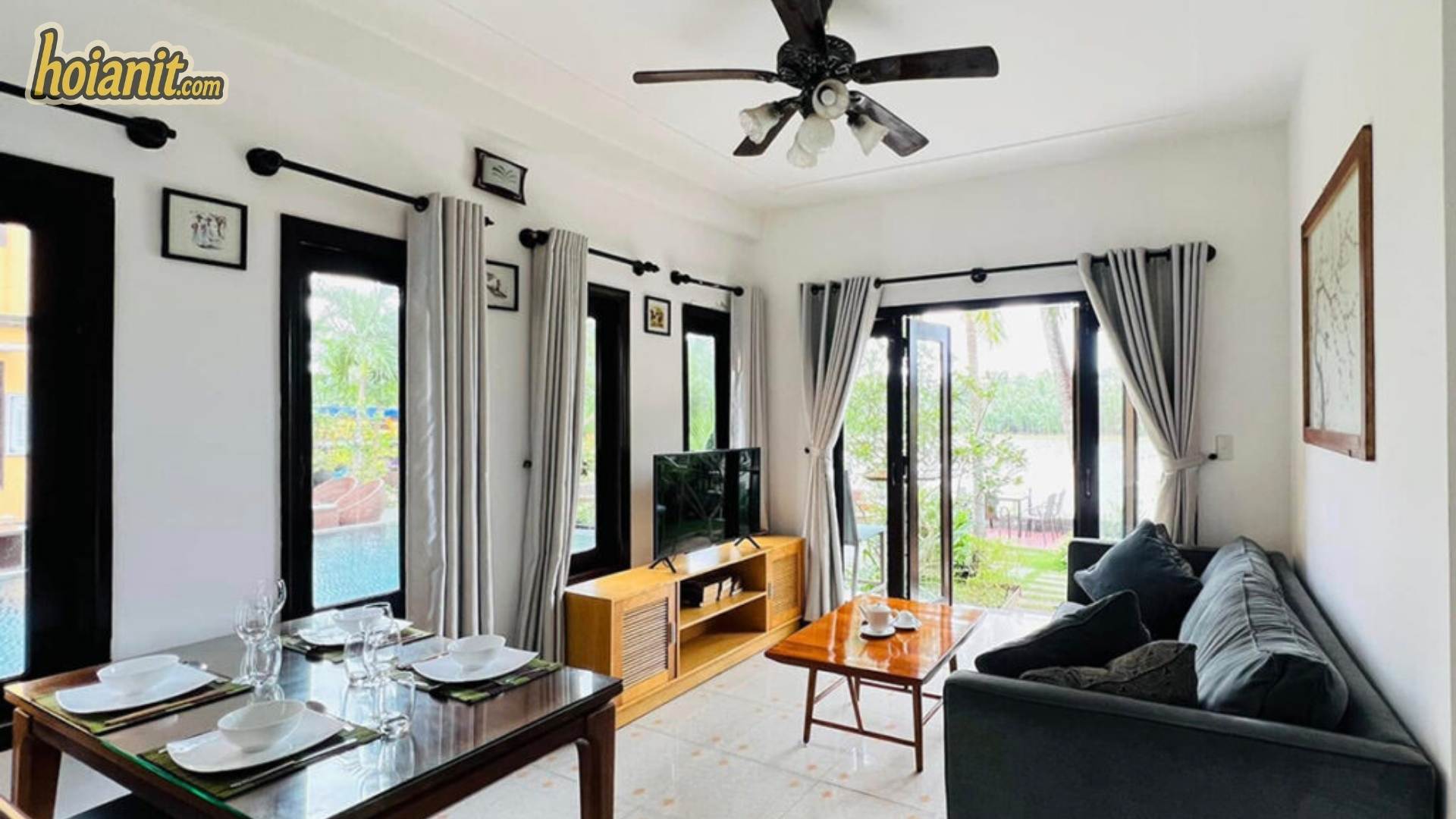 Furnished living and dining area of a house for rent in Hoi An