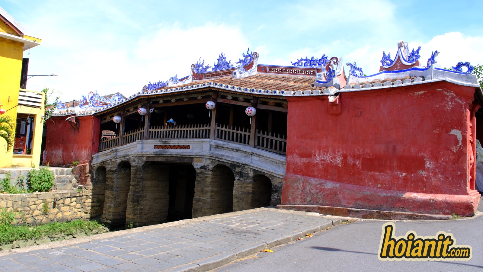 japanese covered bridge14 The Japanese Covered Bridge in Hoi An seen from the side, showing the stone piers and tiled roof