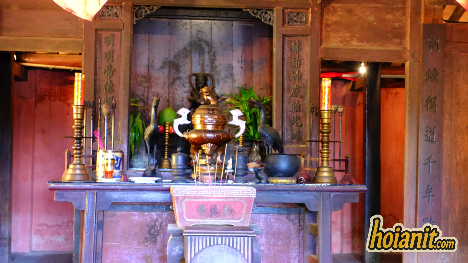 japanese covered bridge8 Main altar inside the Japanese Covered Bridge with bronze incense burner and candlesticks