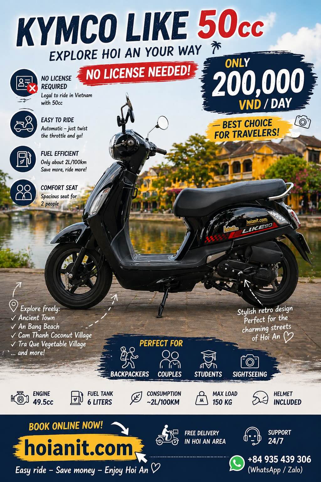 kymco like 50cc bike rental hoi an kymco like 50cc rental Hoi An