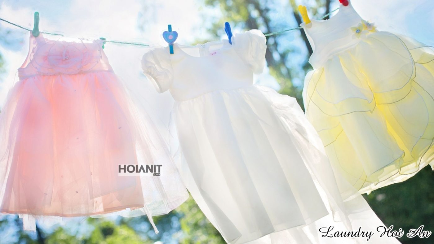 Tourists using laundry service in Hoi An old town