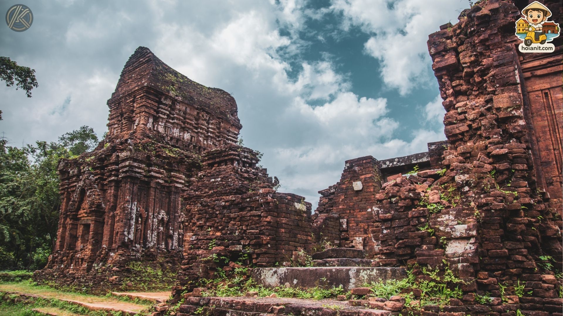 Brick tower and stacked cornices at My Son Sanctuary near Hoi An