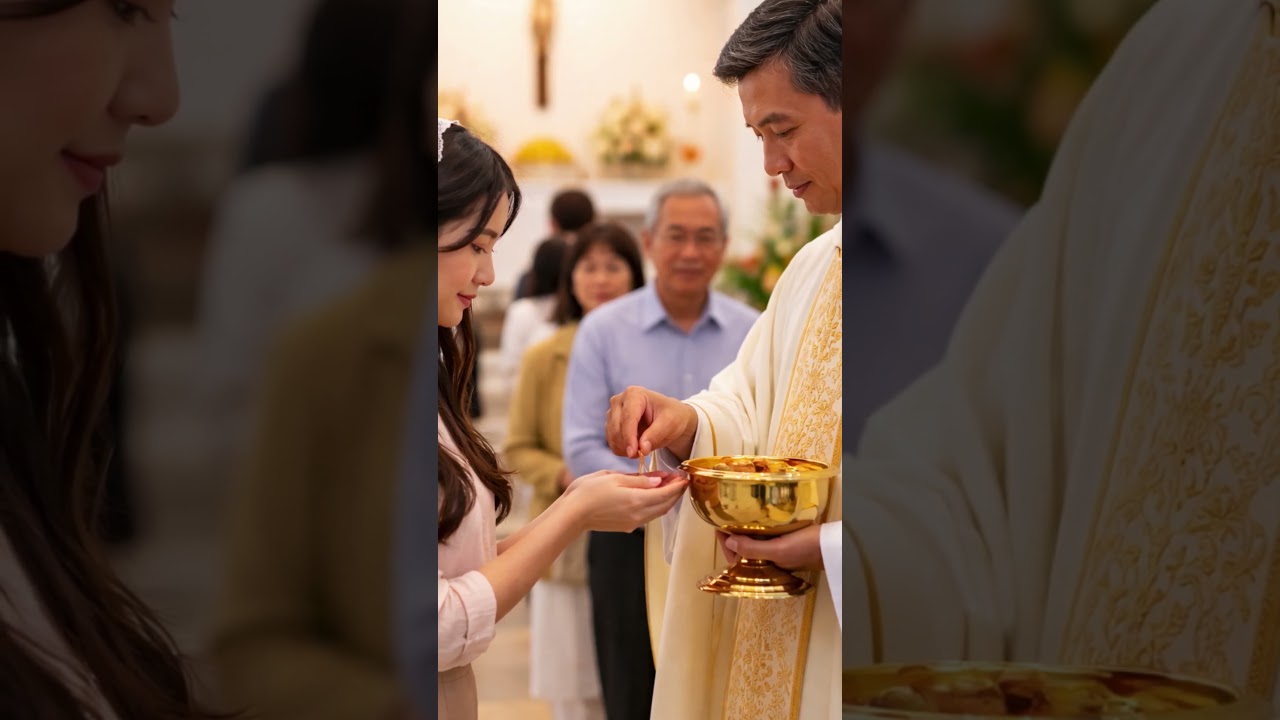 Linh mục trao Mình Thánh cho giáo dân trong giờ rước lễ
