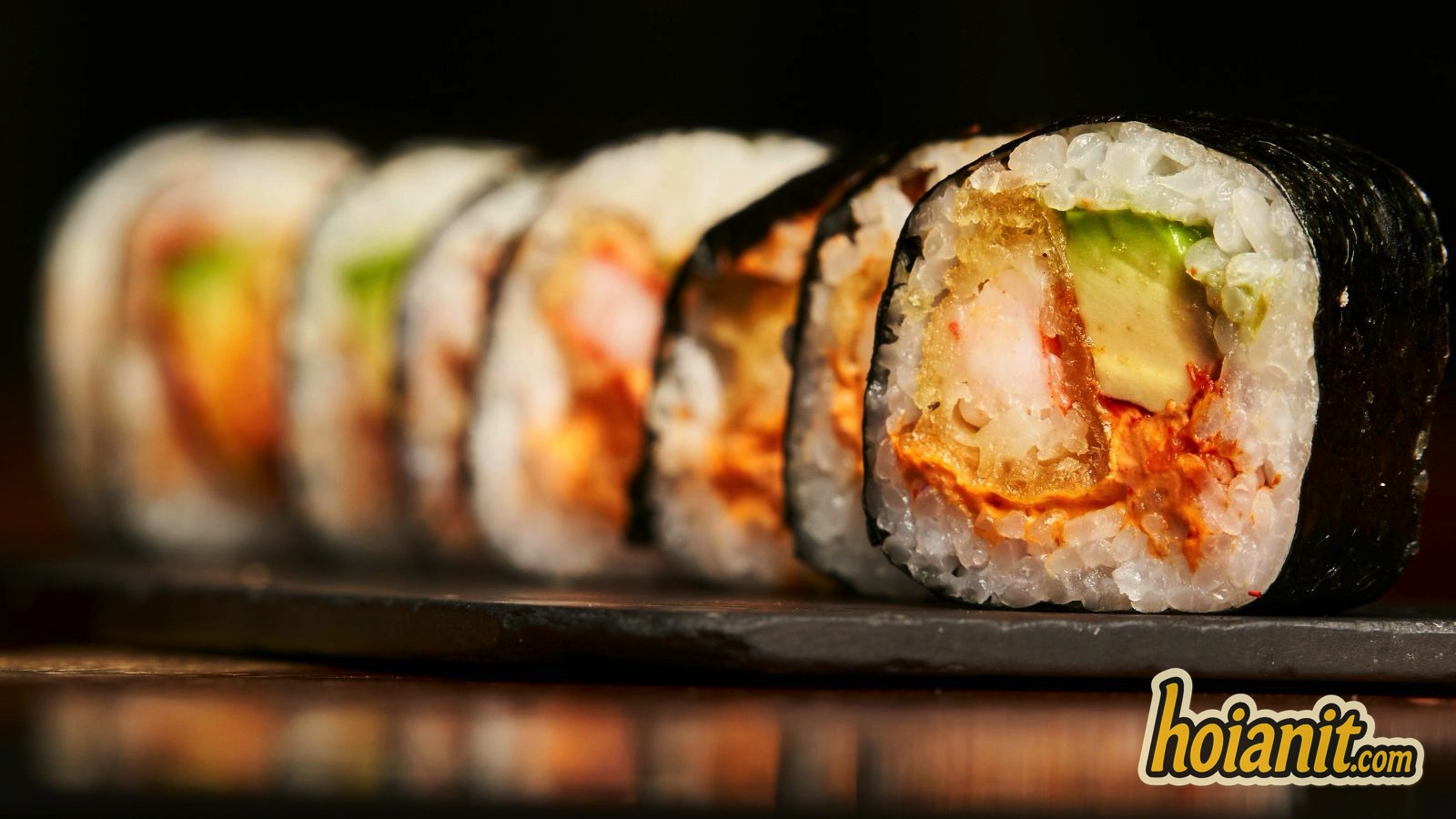 sushi hoi an 3 Close-up of a tempura shrimp and avocado roll