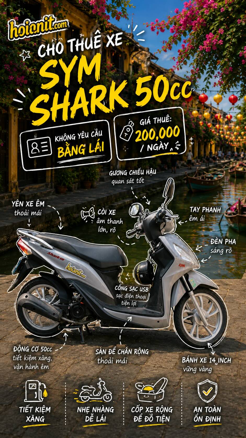thue xe sym shark 50cc hoi an thuê xe shark 50cc ở Hội An