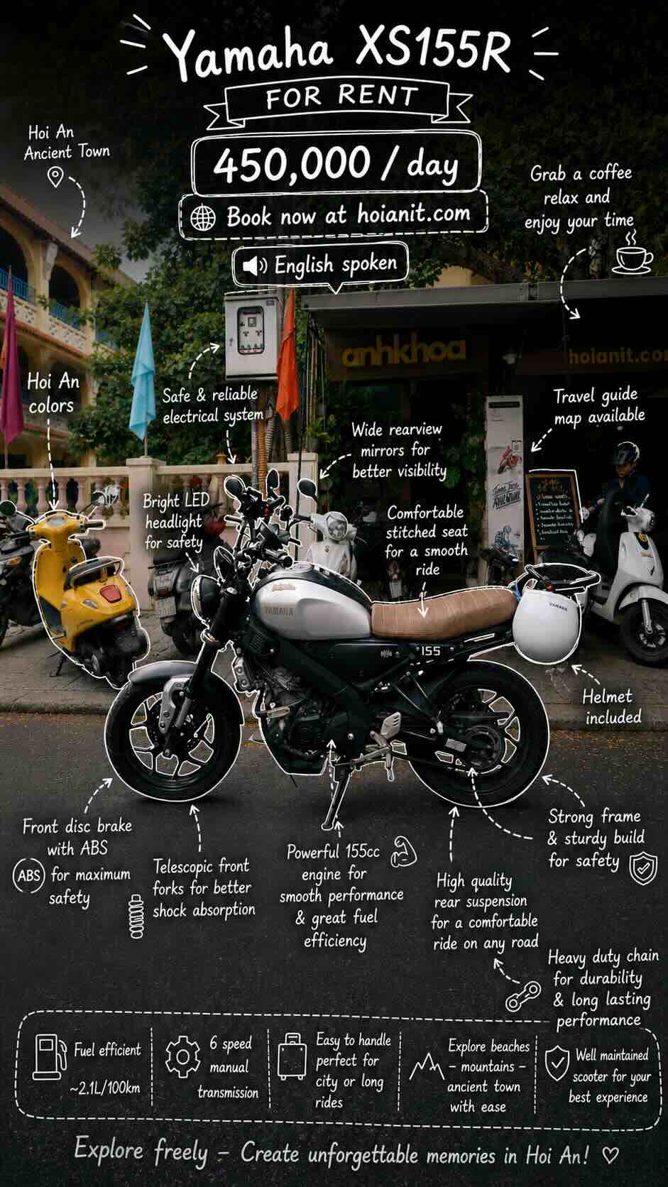 xsr155 rental hoi an The Yamaha XS155R rental in Hoi An